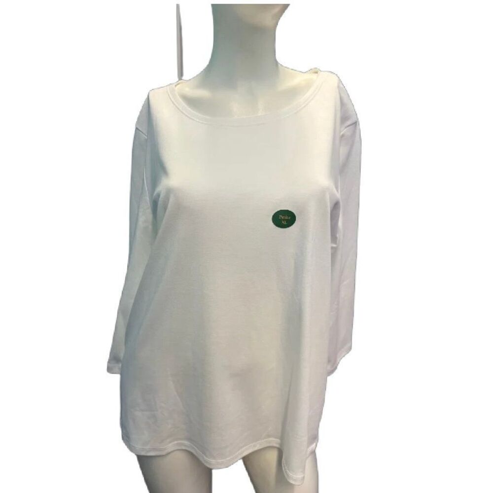 LL Bean White Scoop Neck Top 3/4 Sleeves WOMENS size XL Petite NEW TAGS